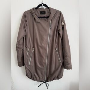 Rudsak LAVENA Jacket Women Large Taupe Full Zip Asymmetrical Long Length